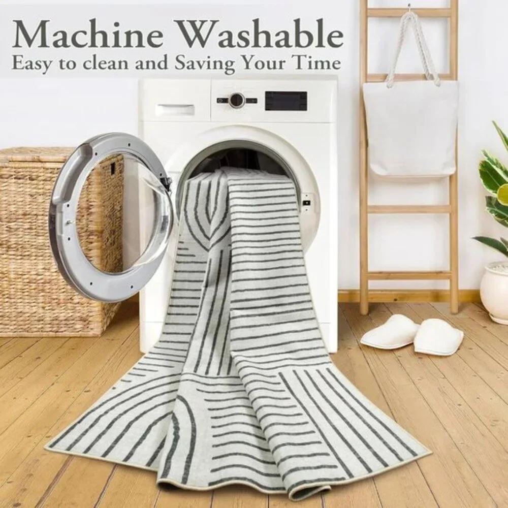 New 5x7 Black & White Abstract Rug, Washable Non-Slip Modern Carpet for Home